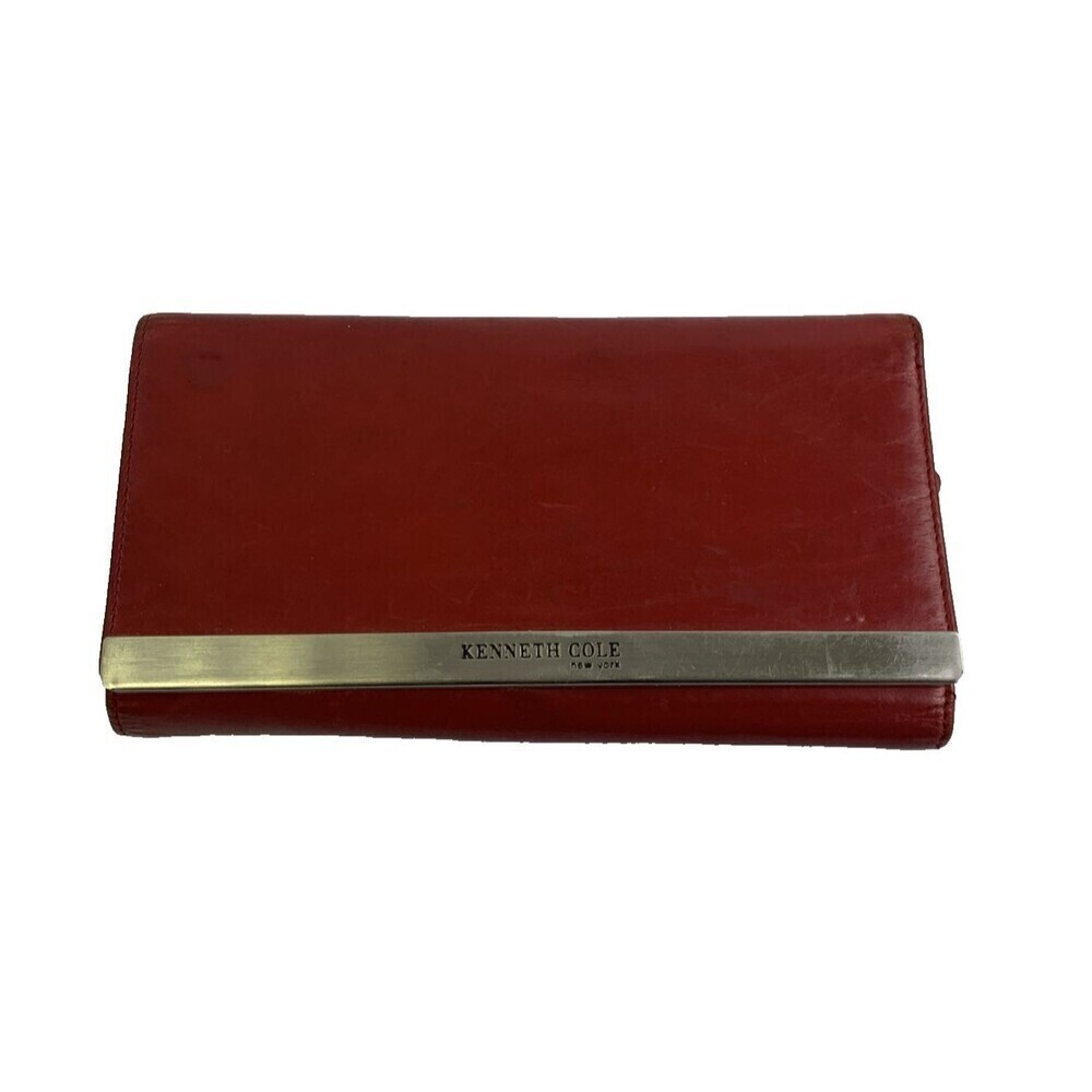 BOGO Kenneth Cole Red Smooth Glazed Leather Clutch Wallet Flap Snap Credit Card